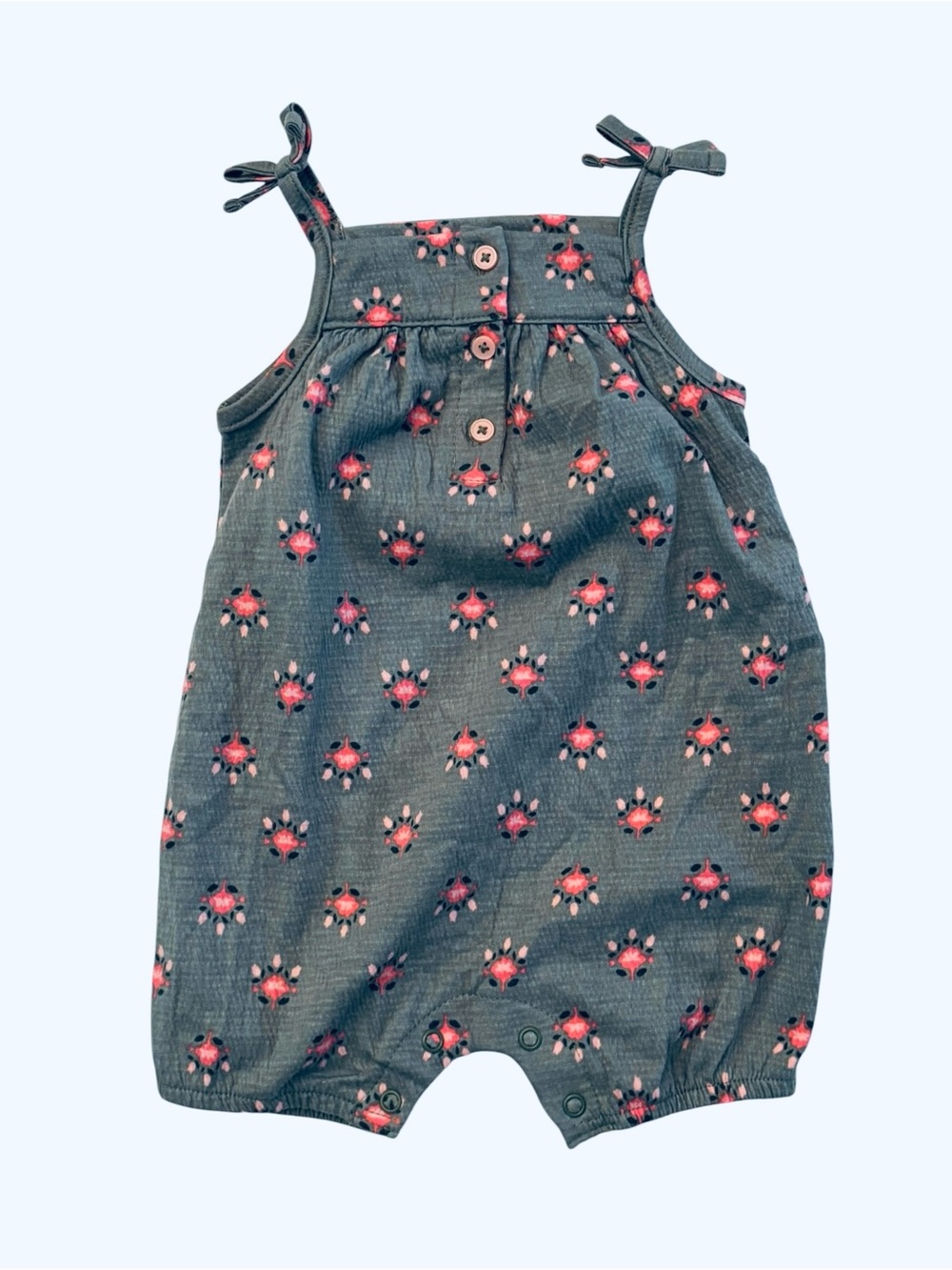 Carter's Charcoal Romper with Pink Floral Print 12M 8 0553